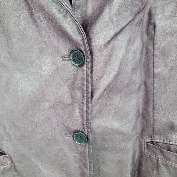 Womens Oxblood Vegan Faux Leather Jacket Sz L Eggplant Purple Blazer Button Up - Picture 6 of 10